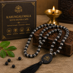 Karungali Mala with Silver Caps