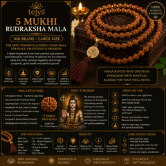 5 Mukhi Rudraksha Mala 108 Beads Large